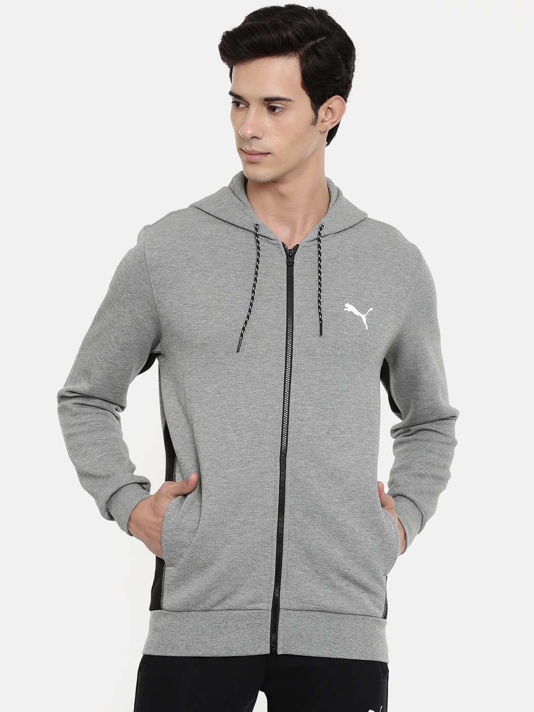 

Puma Men Grey Solid Epoch FZ Hoody Track Sweatshirt