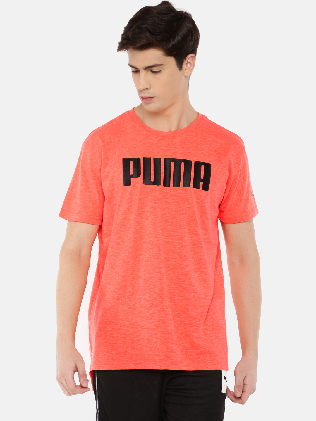 

Puma Men Coral Orange Printed SS Graphic dry CELL Round Neck Running T-shirt
