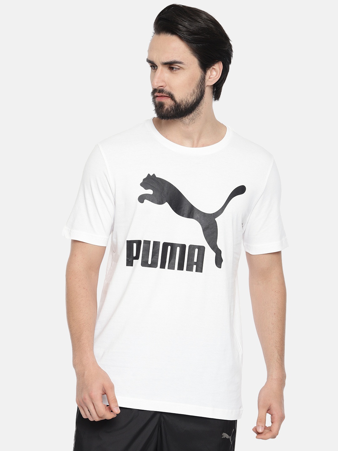 

Puma Men White Printed Classics Logo Round Neck Pure Cotton T-shirt