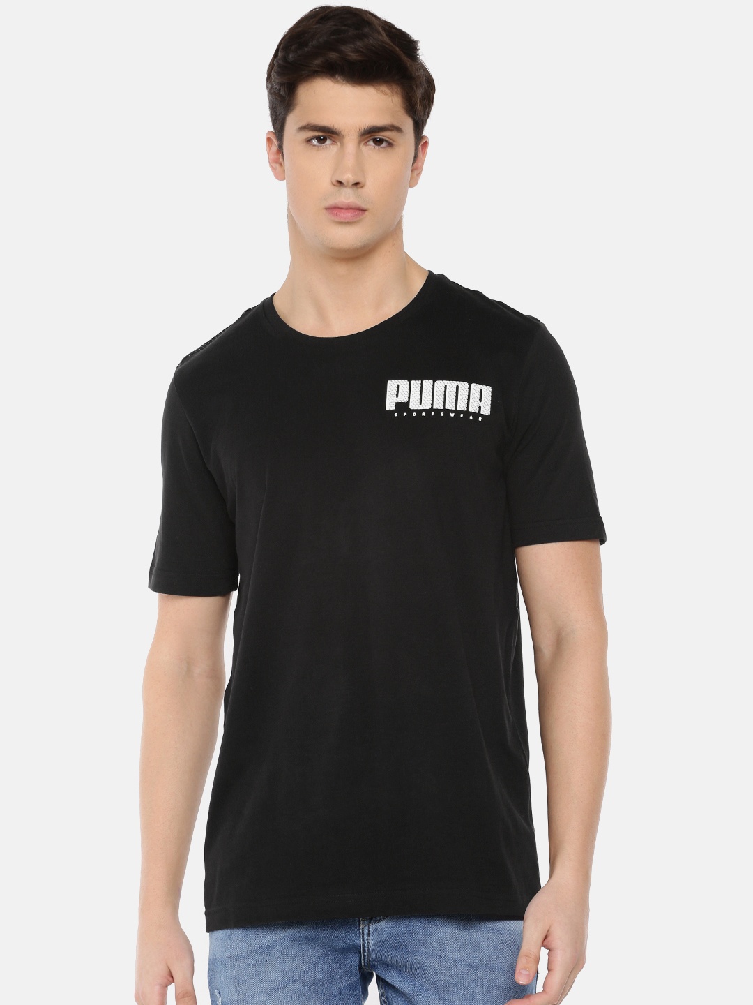 

Puma Men Black Solid Athletics Elevated Round Neck Regular Fit Tshirt