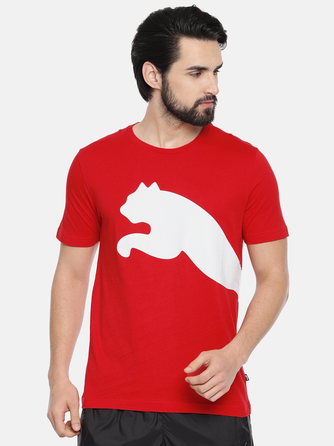 

Puma Men Red Printed Round Neck Big Logo Pure Cotton T-shirt