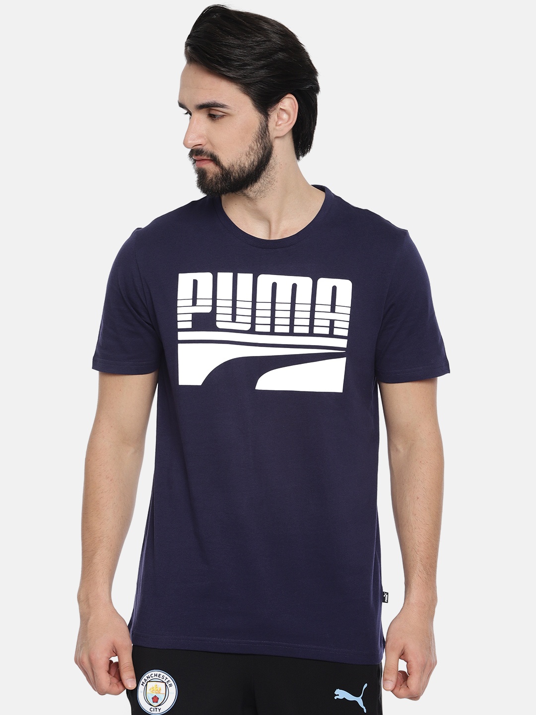 

Puma Men Blue Printed REBEL Bold Round Neck Pure Cotton T-shirt