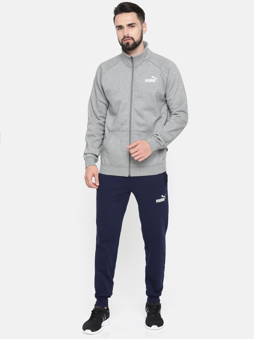 

Puma Men Grey & Navy Blue Solid Clean Sweat CL Tracksuit