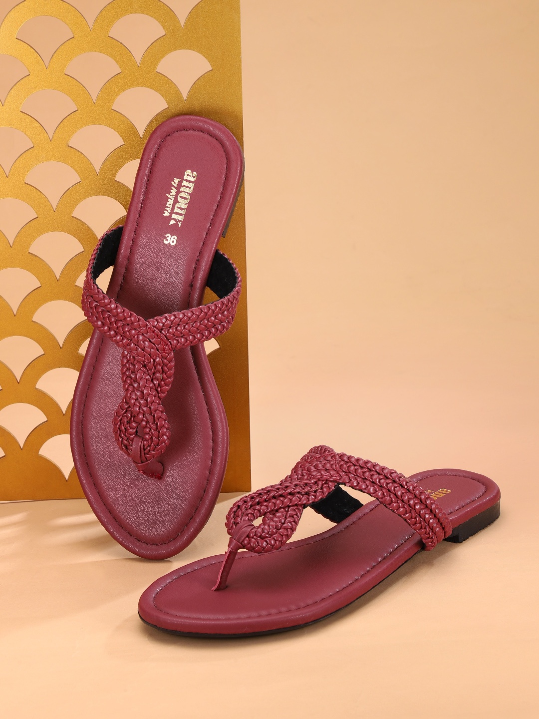 

Anouk Women Maroon Woven Design One Toe Flats