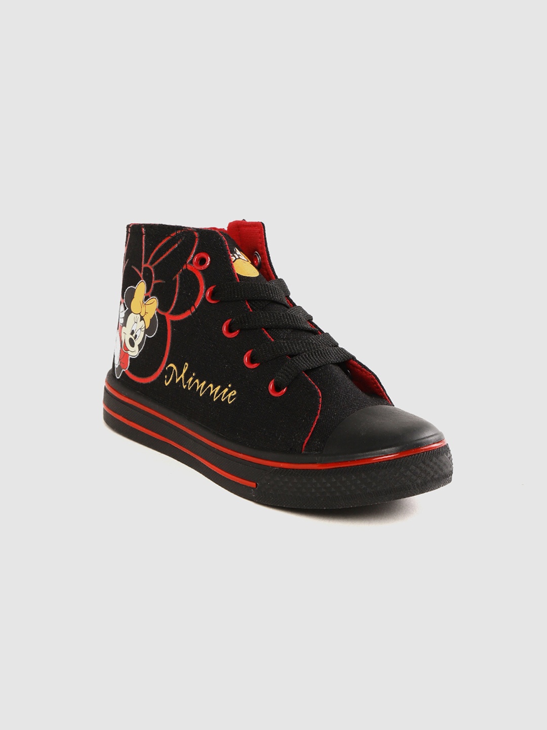 

toothless Mouse Girls Black & Red Minnie Mouse Printed Mid-Top Sneakers