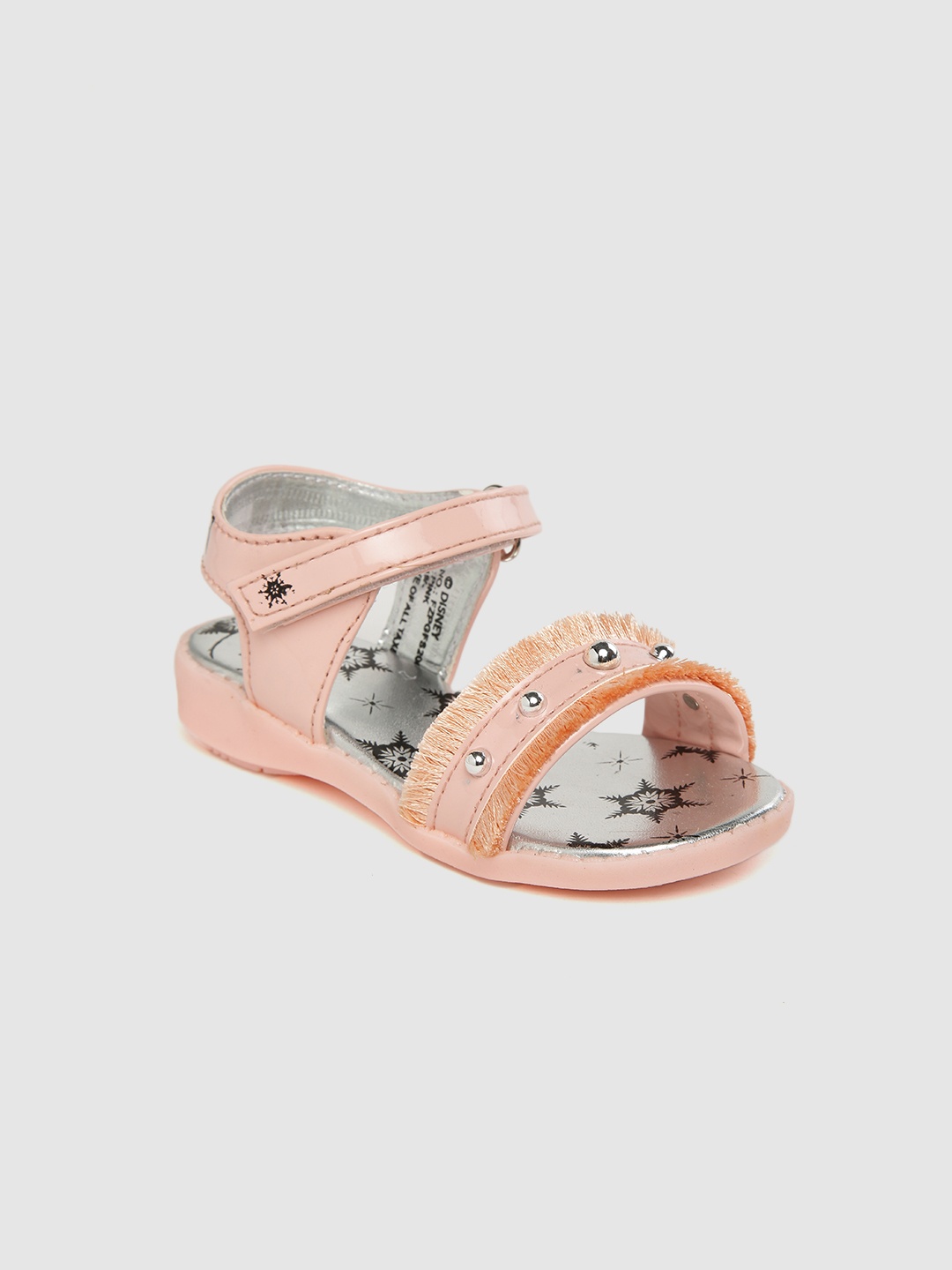 

toothless Girls Peach-Coloured Studded & Fringed Disney Frozen Open Toe Flats