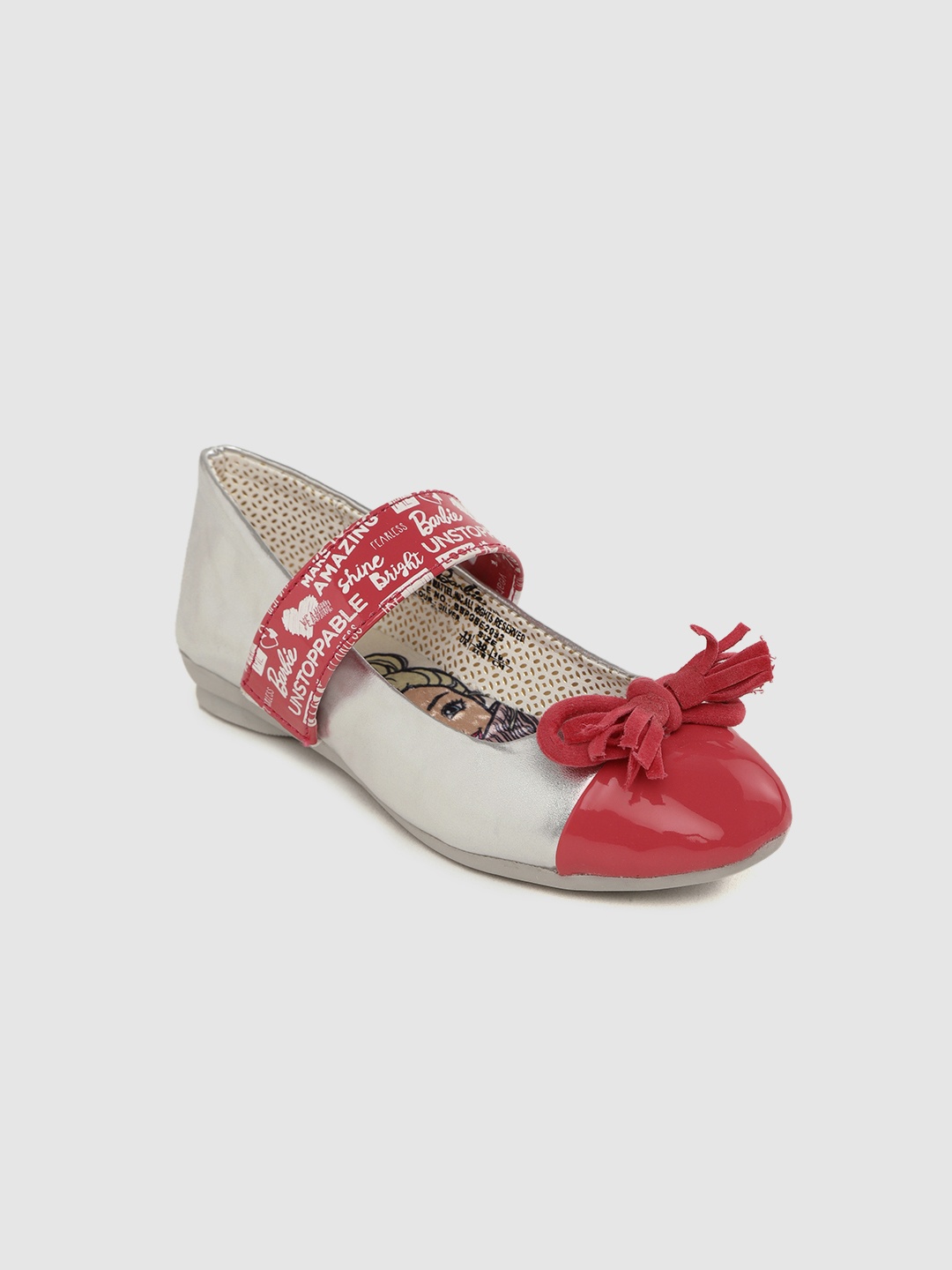 

toothless Girls Silver-Toned & Red Colourblocked Ballerinas