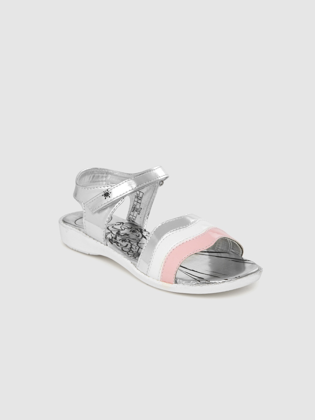 

toothless Girls Silver-Toned & White Disney Frozen Colourblocked Open Toe Flats