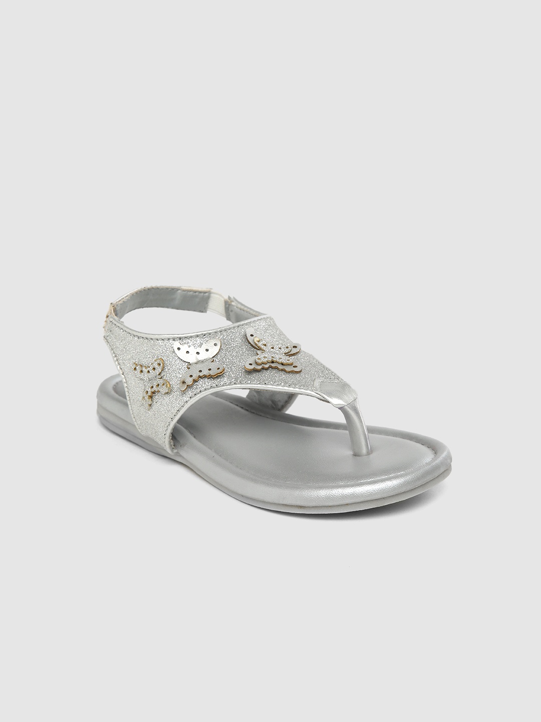 

toothless Girls Silver-Toned Barbie Solid Open Toe Flats With Applique Detail