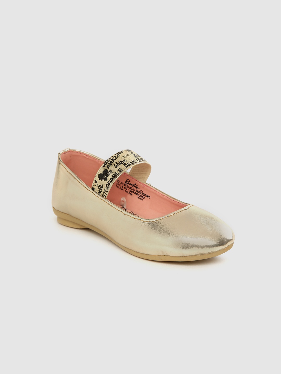 

toothless Girls Barbie Gold-Toned Solid Mary Janes