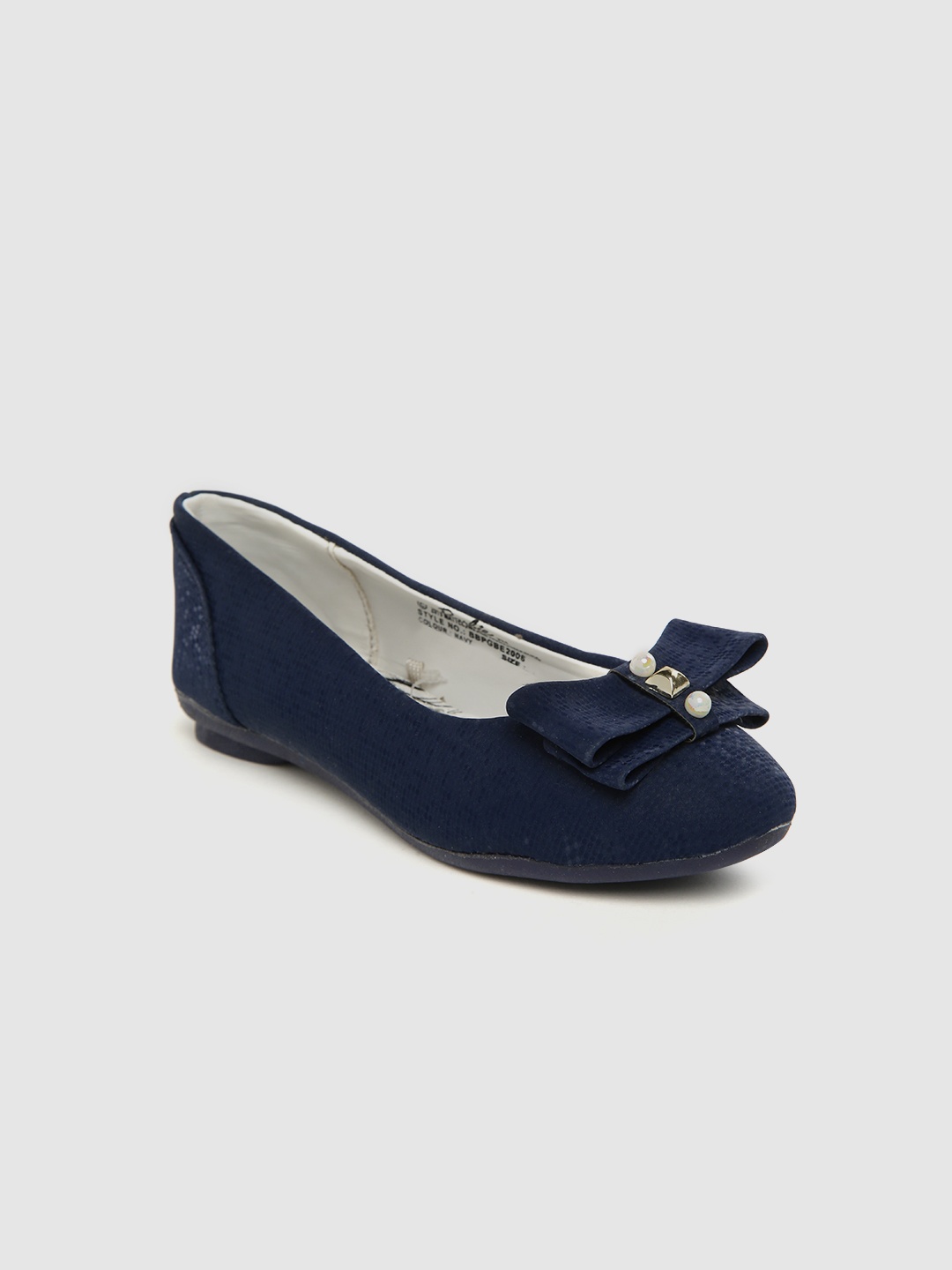 

toothless Girls Navy Blue Textured Bow Detail Ballerinas