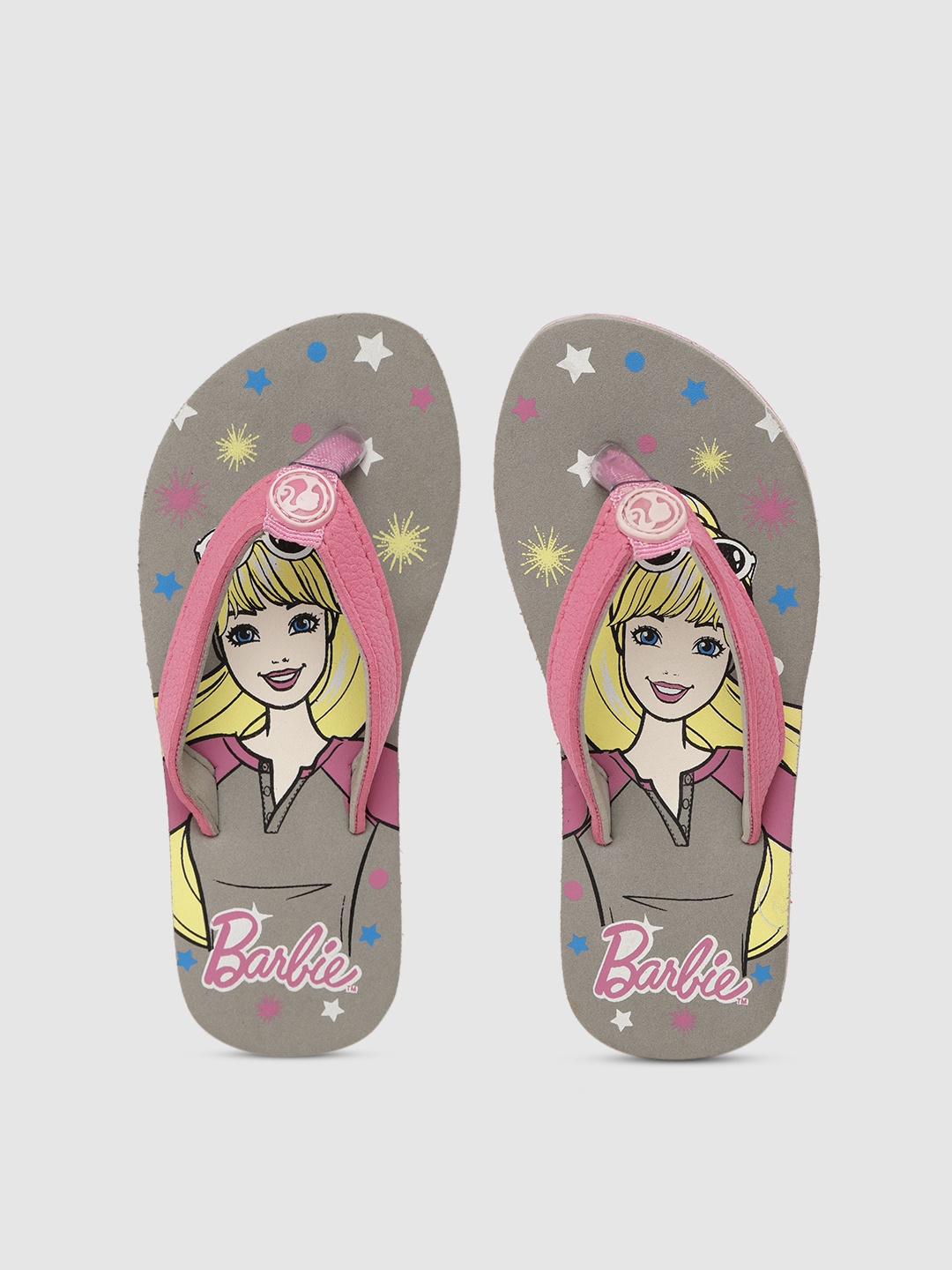 

toothless Girls Pink & Grey Printed Barbie Thong Flip-Flops