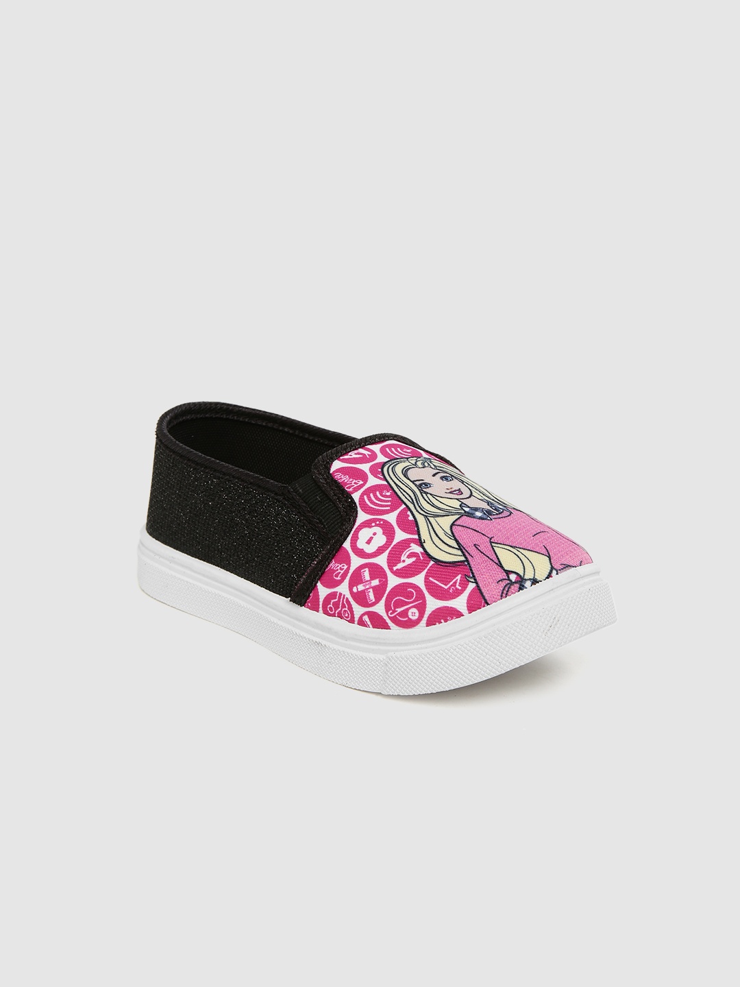 

toothless Girls Pink & Black Printed Barbie Slip-On Sneakers