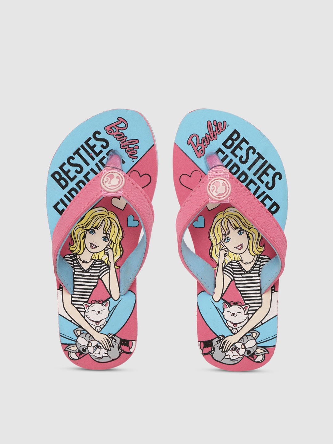 

toothless Girls Pink & Blue Printed Barbie Thong Flip-Flops