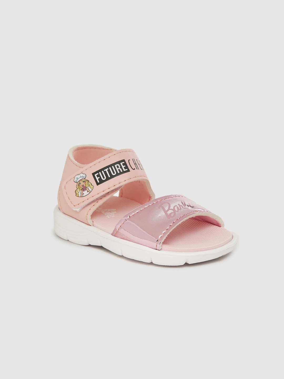 

toothless Girls Peach-Coloured & Rose Gold-Toned Barbie Printed Open Toe Flats