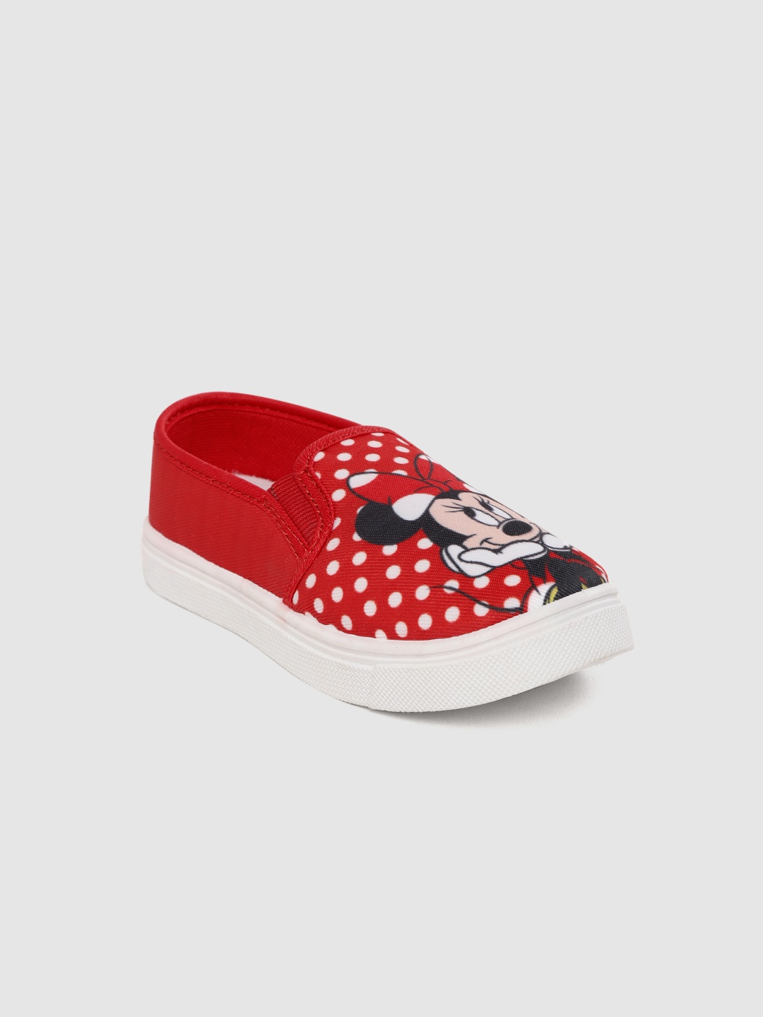 

toothless Girls Red & White Minnie Mouse Printed Slip-On Sneakers