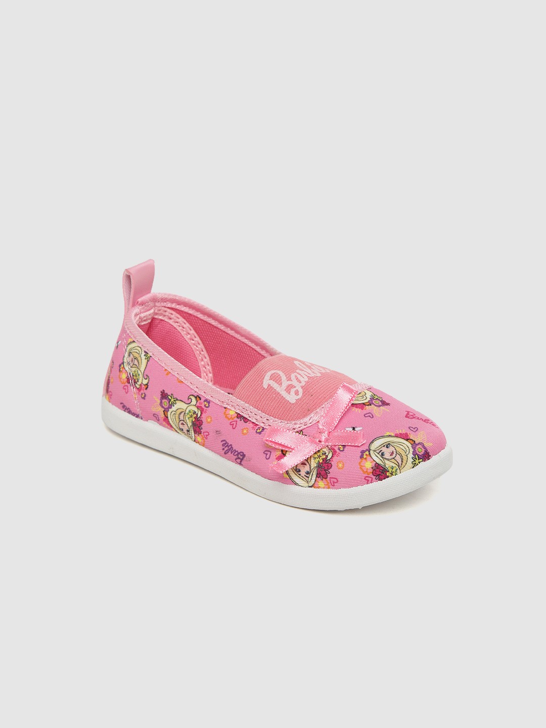 

toothless Girls Pink & Yellow Printed Barbie Slip-On Sneakers