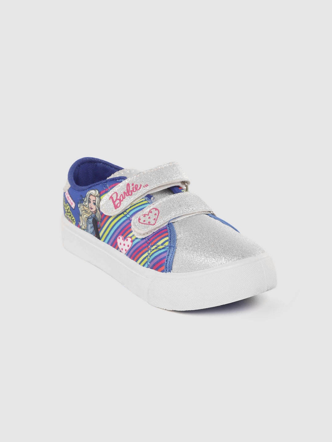 

toothless Girls Silver-Toned & Blue Printed Barbie Sneakers
