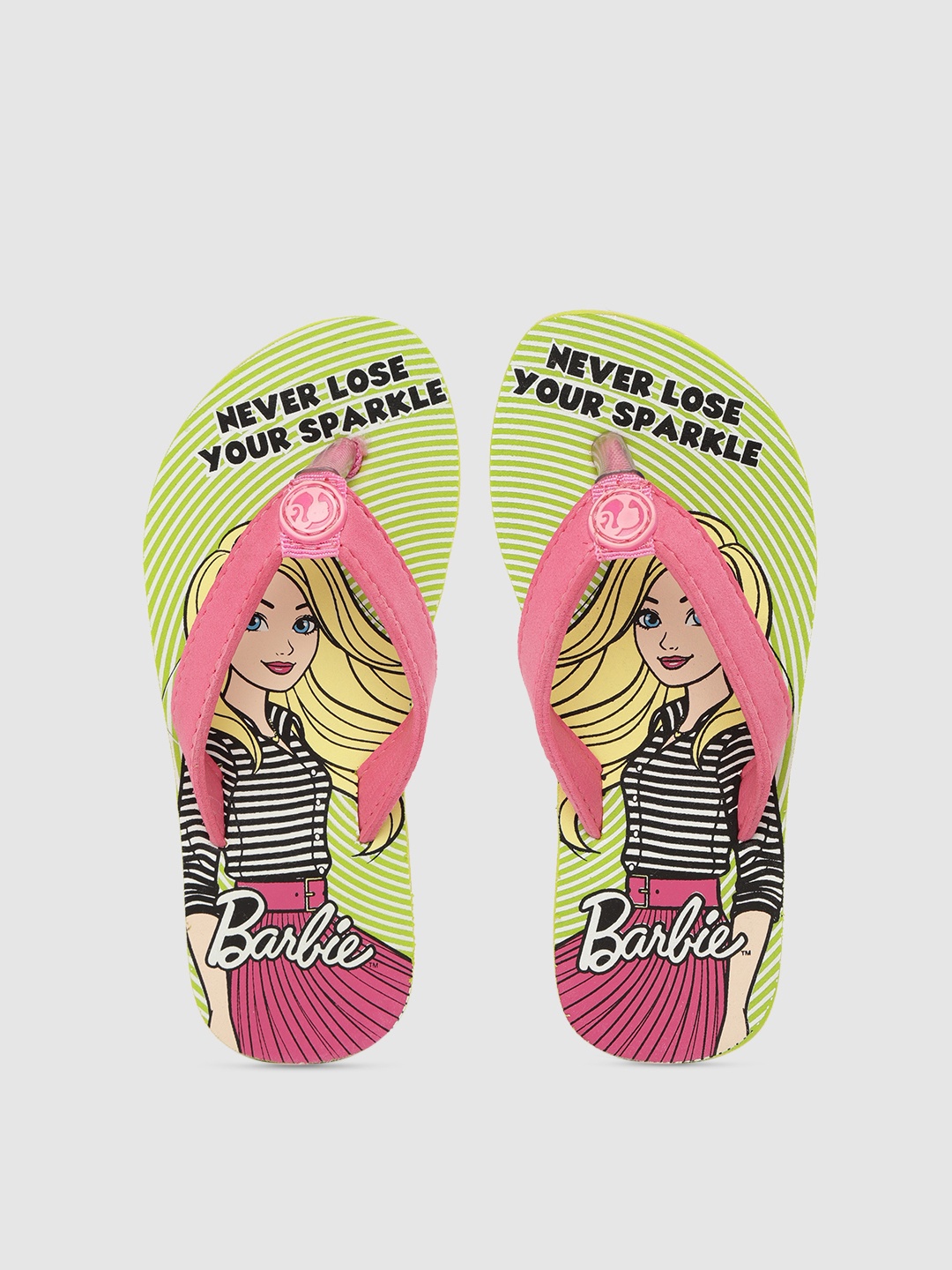 

toothless Girls Pink & Green Printed Barbie Thong Flip-Flops