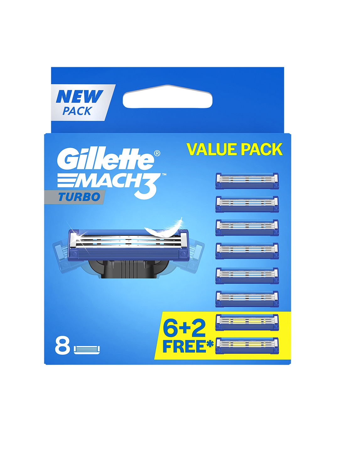 

Gillette Set of 8 Mach 3 Turbo Manual Shaving Razor Blade Cartridges, Blue