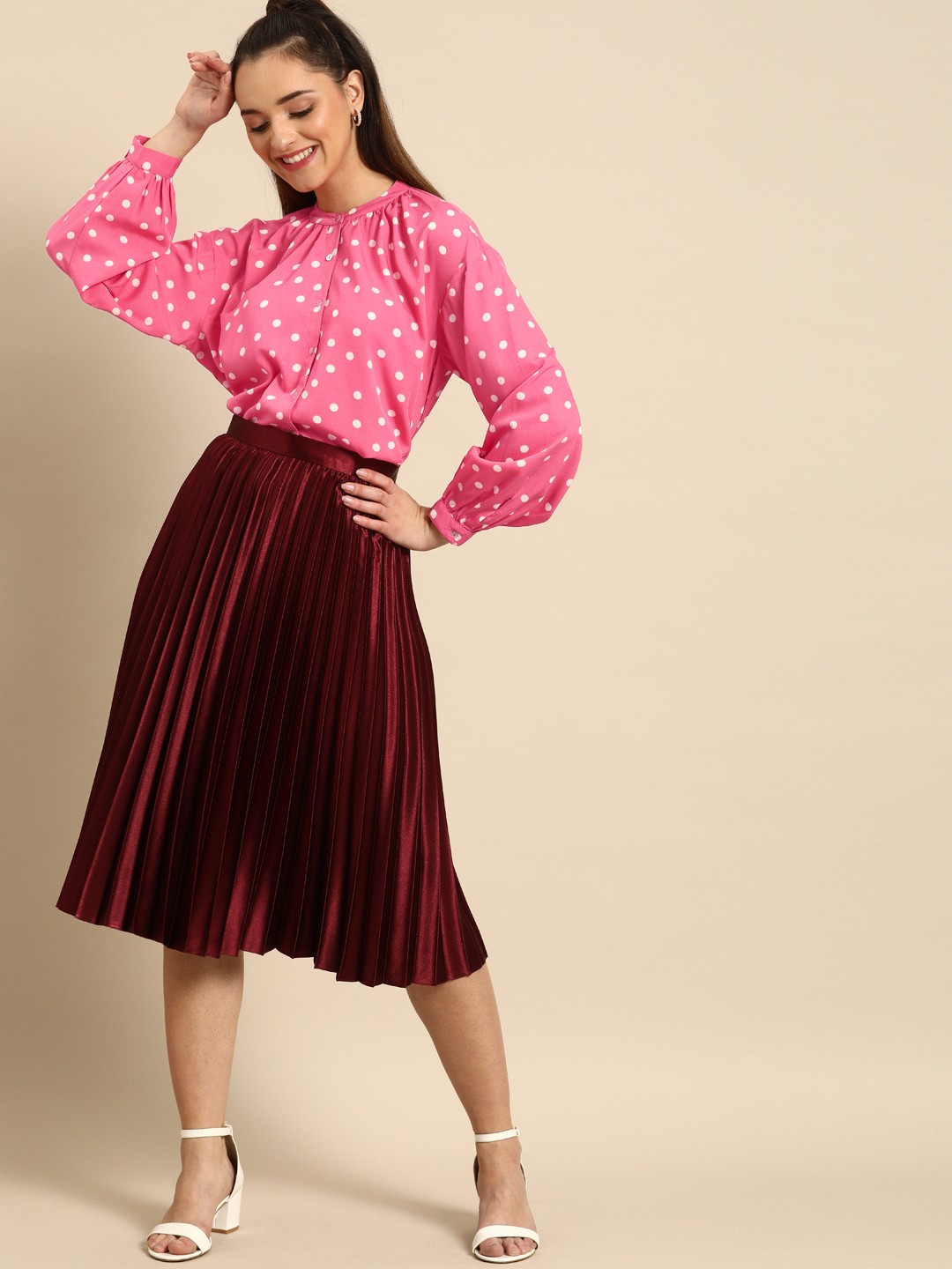 

DressBerry Women Pink & Off-White Regular Fit Printed Casual Shirt