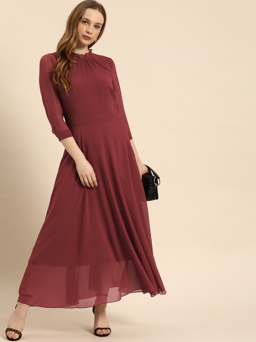 

DressBerry Women Maroon Solid A-Line Maxi Dress