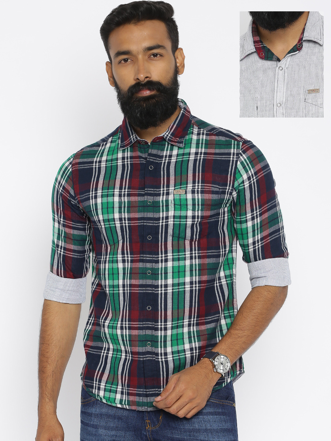 

Flying Machine Green & Grey Reversible Casual Shirt