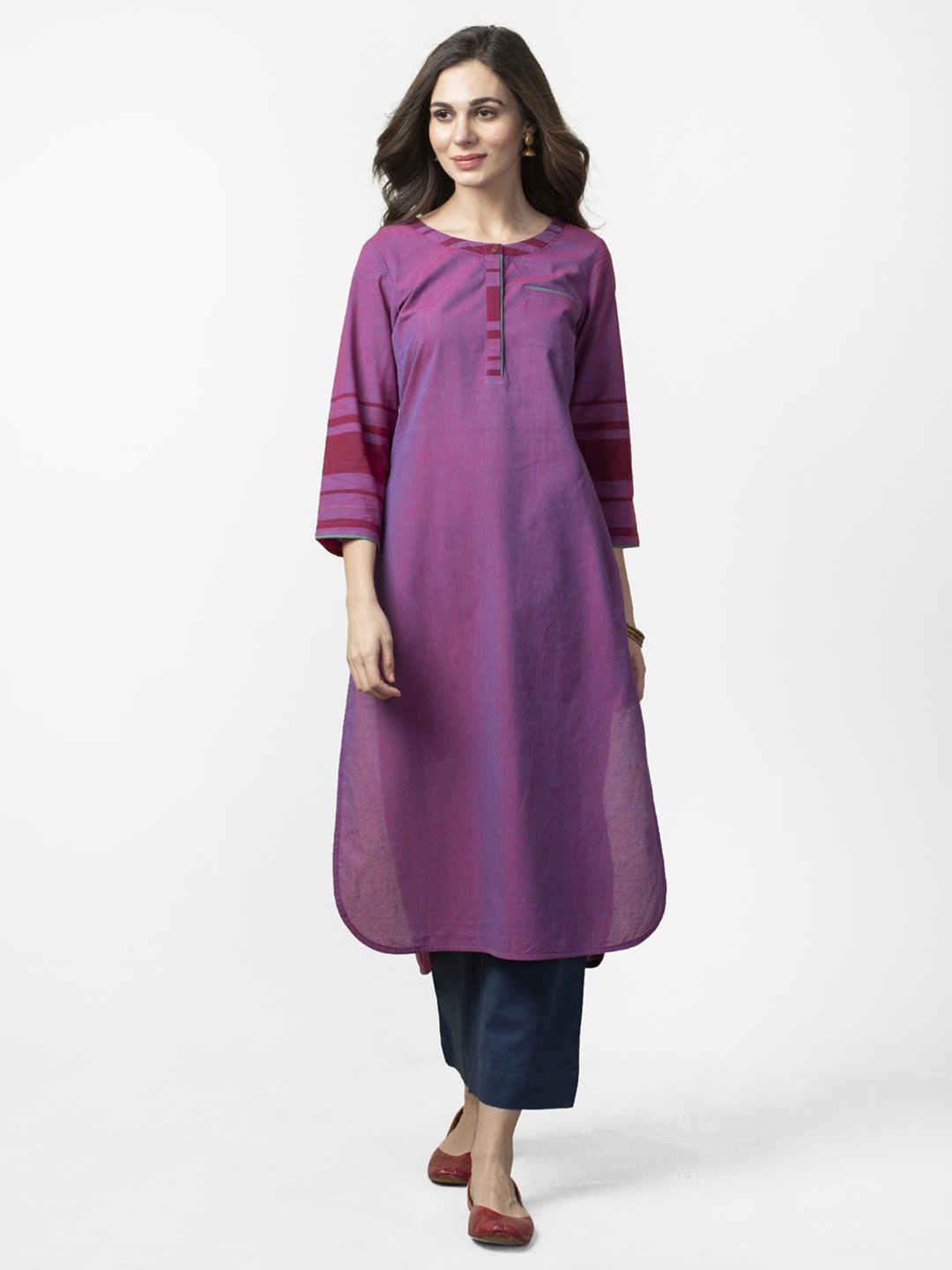 

Fabindia Women Purple Dual Tone Solid Slim Fit Straight Kurta