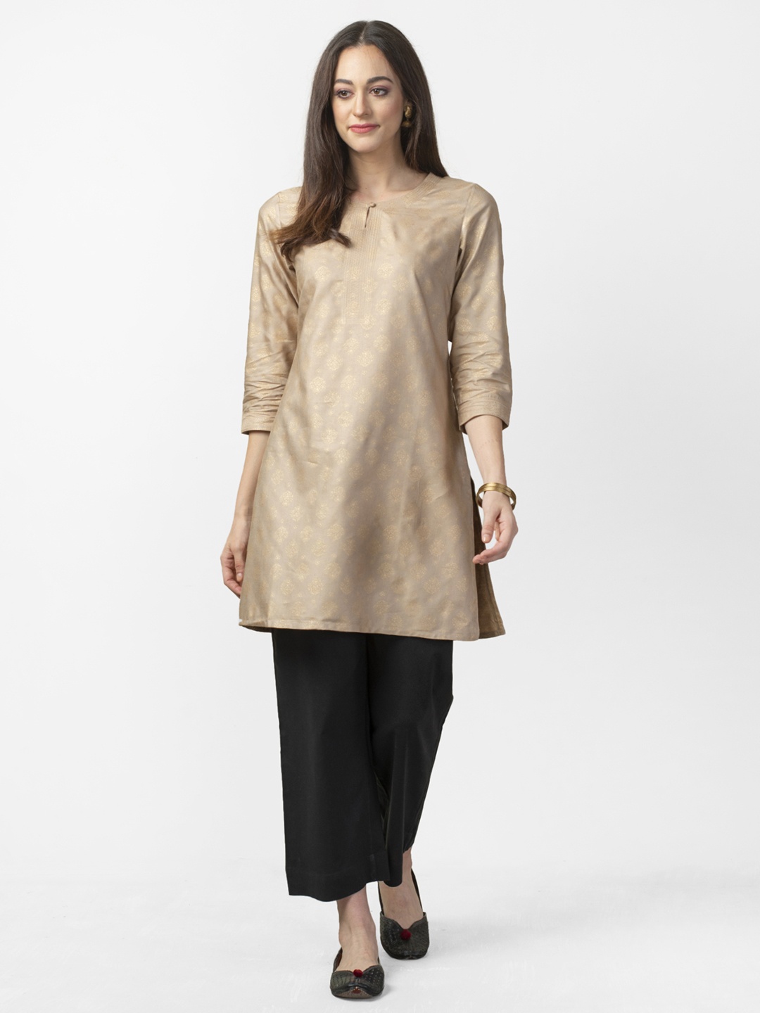 

Fabindia Women Beige & Golden Printed Straight Kurta