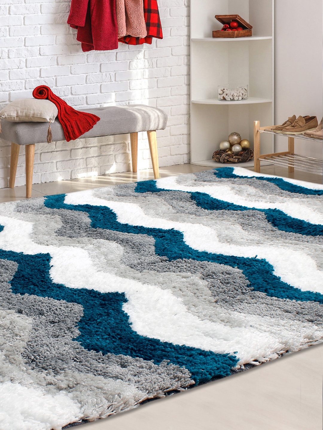 

Avira Home Multicoloured Chevron Printed Microfiber Polyester Anti-Skid Carpet, Multi
