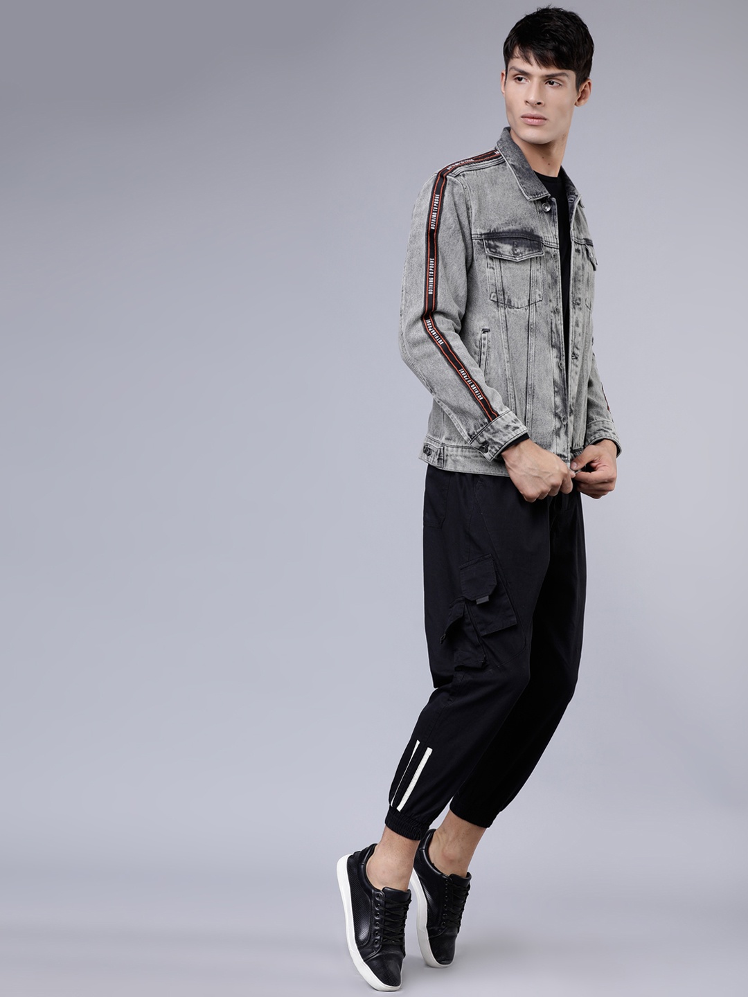 

LOCOMOTIVE Men Grey Solid Denim Jacket
