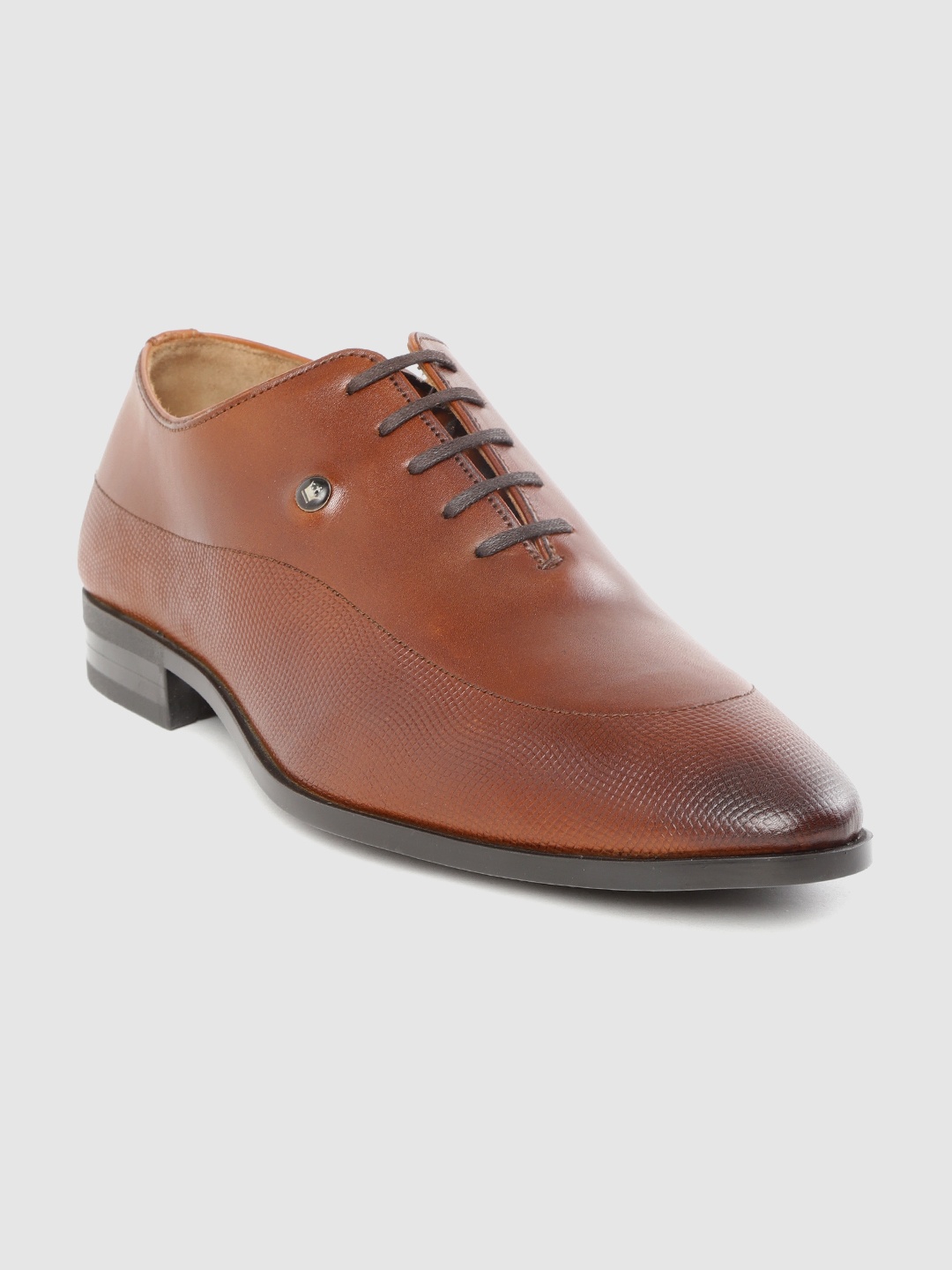 Louis Philippe Men Brown Textured Leather Formal Oxfords