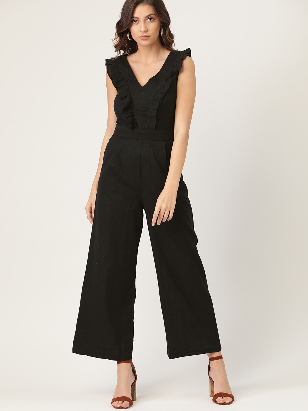 

MANGO Women Black Solid Basic Jumpsuit