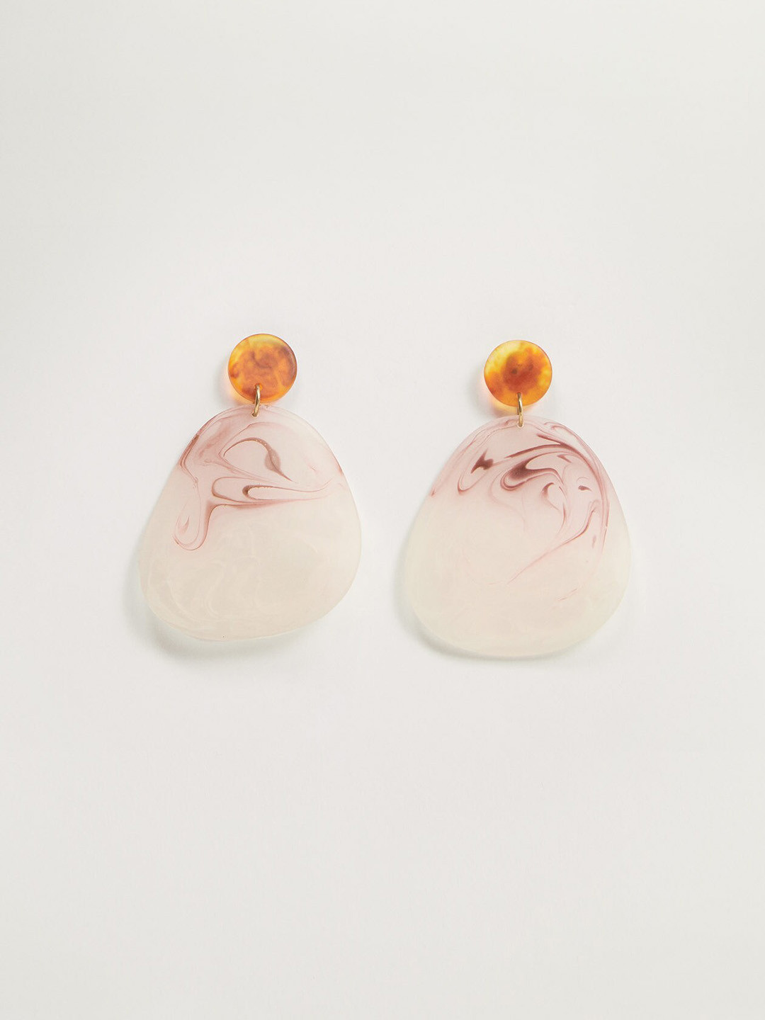 

MANGO Rust Orange & Off-White Contemporary Drop Earrings