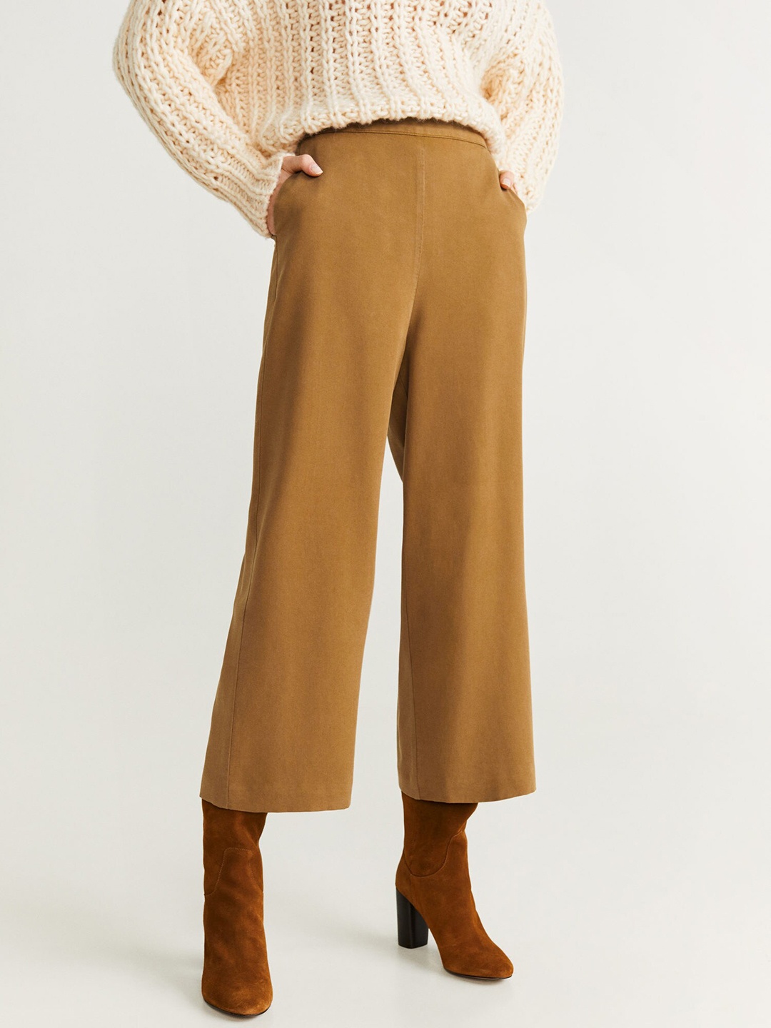 

MANGO Women Mustard Yellow Regular Fit Solid Parallel Trousers