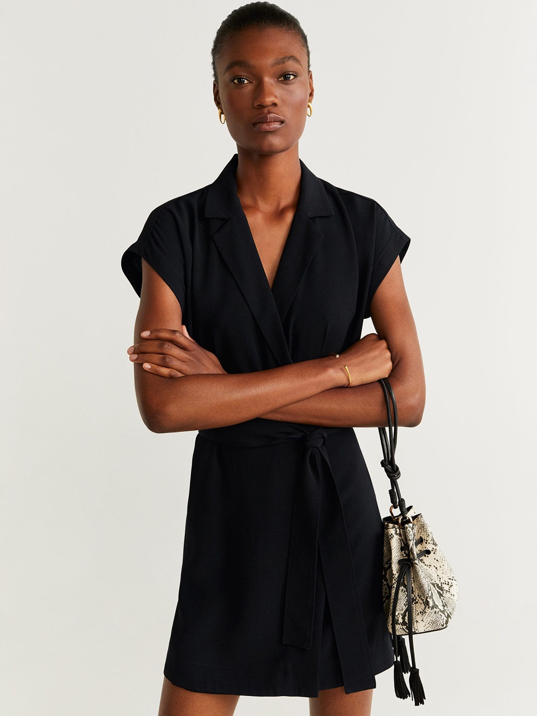

MANGO Women Solid Black Wrap Dress