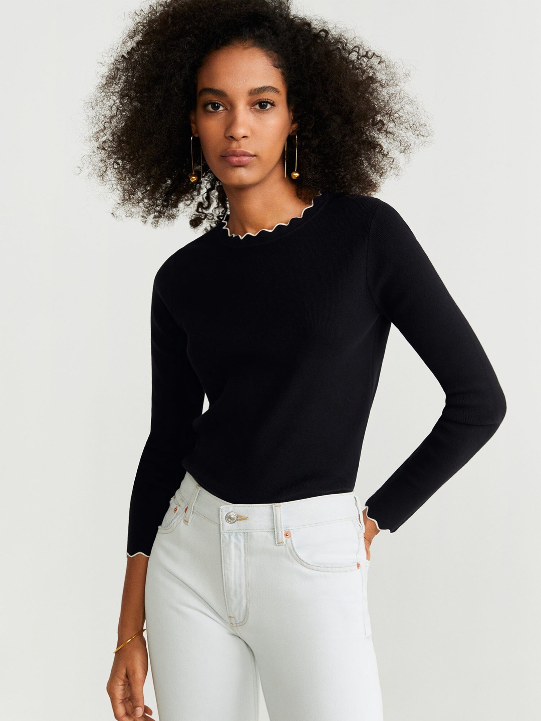 

MANGO Women Black Solid Sweater