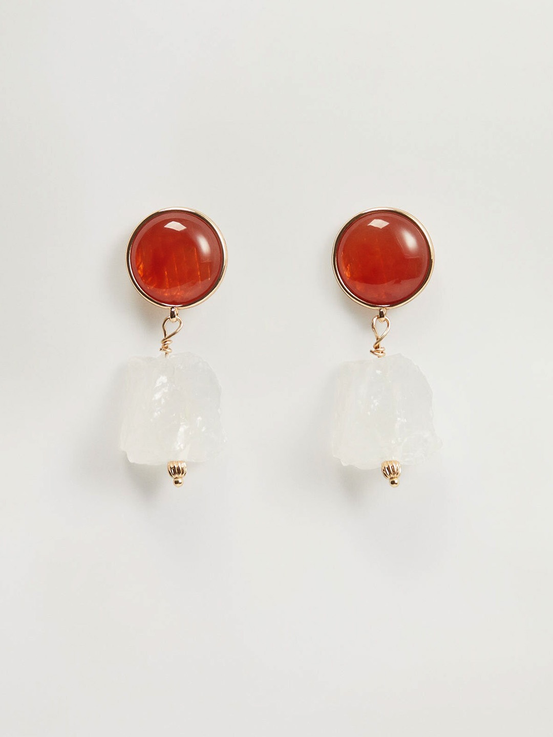 

MANGO Brown & White Stone Studded Contemporary Drop Earrings