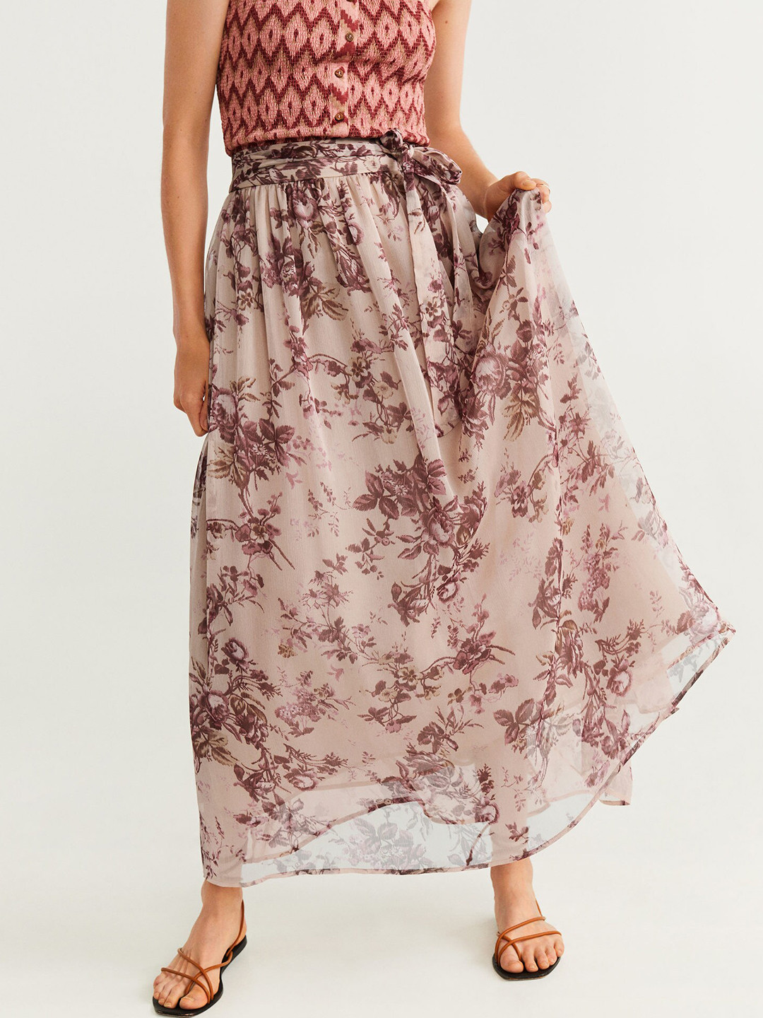 

Women Beige & Brown Floral Print A-line Maxi Skirt