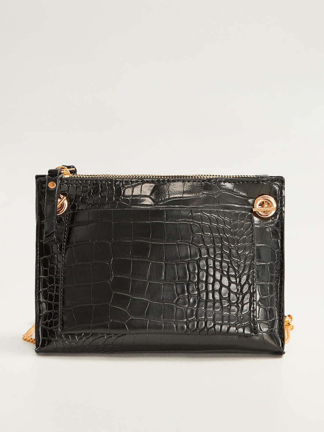 

MANGO Black Croc Pattern Sling Bag