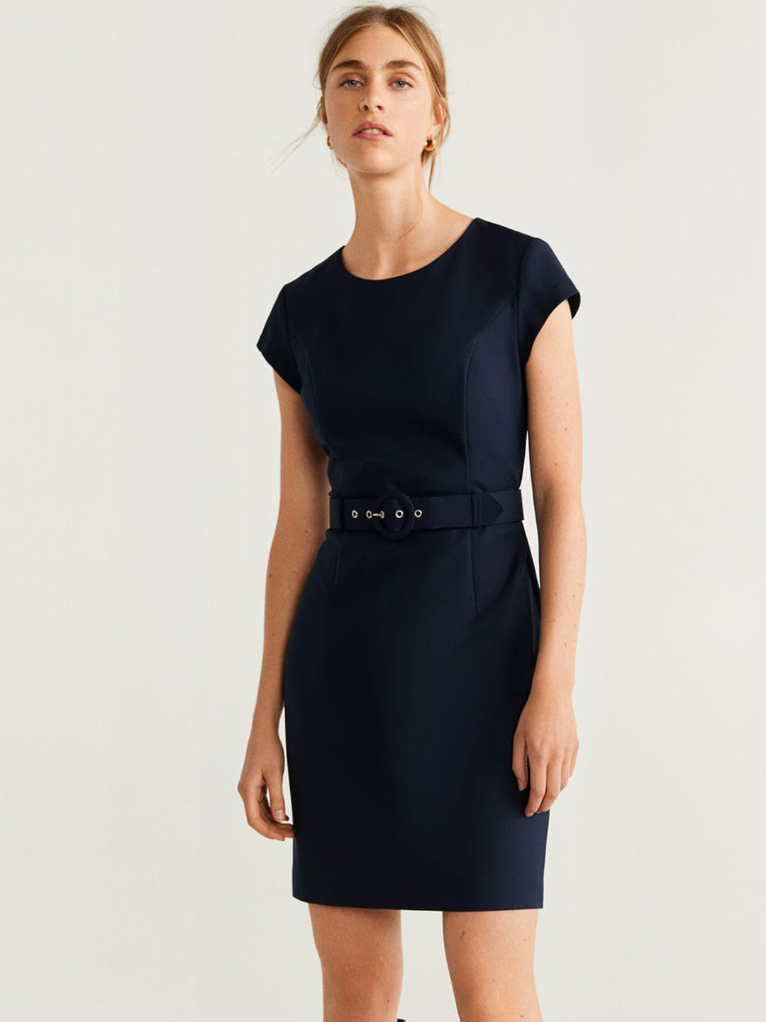 

MANGO Women Navy Blue Solid Sheath Dress