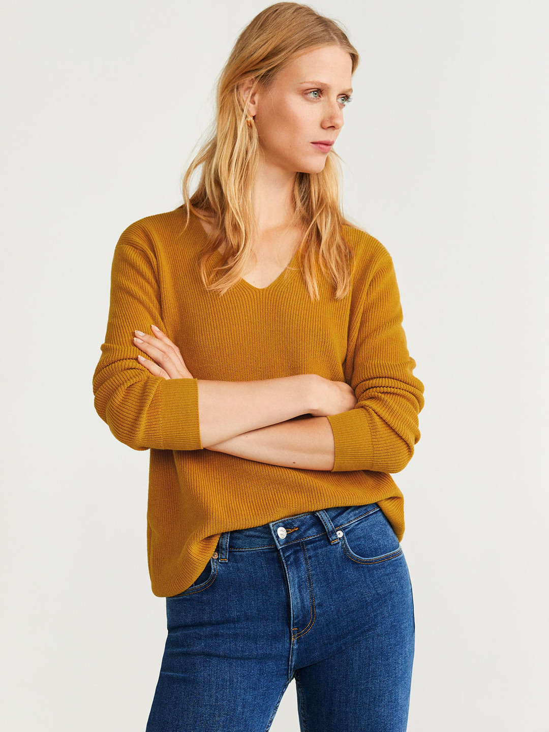 

MANGO Women Mustard Yellow Ribbed Sweater