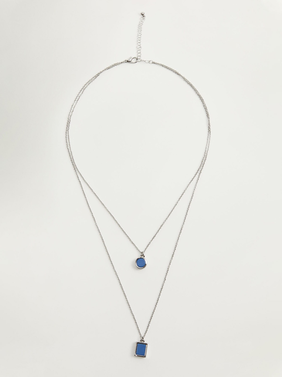 

MANGO Blue & Silver-Toned Stone Studded Layered Necklace