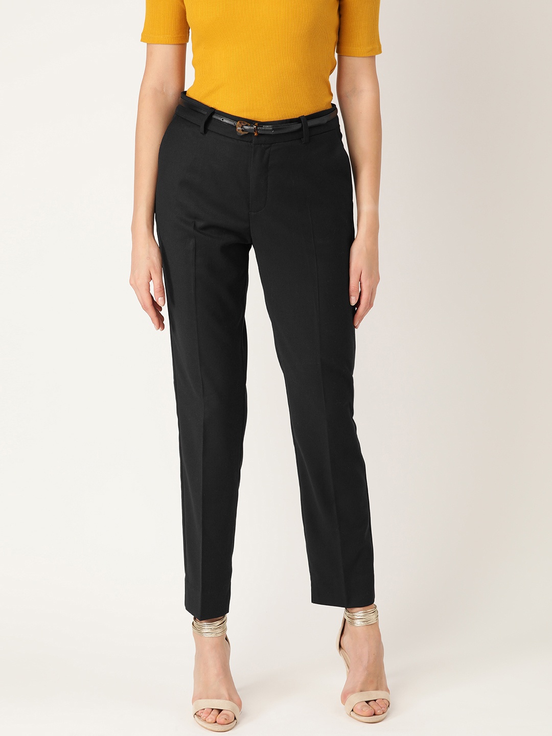 

MANGO Women Black Regular Fit Solid Formal Trousers