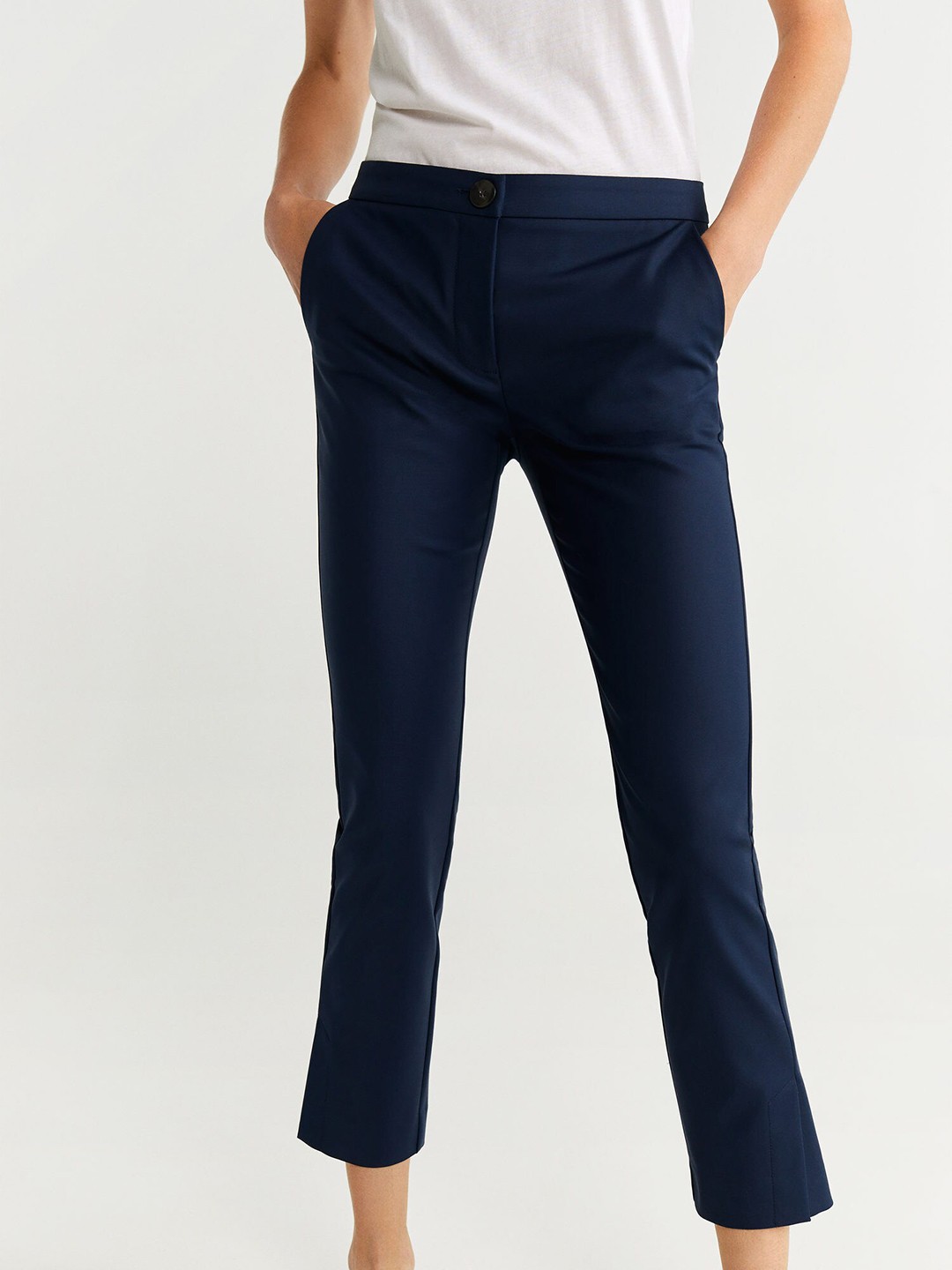 

MANGO Women Navy Blue Regular Fit Solid Smart Casual Trousers