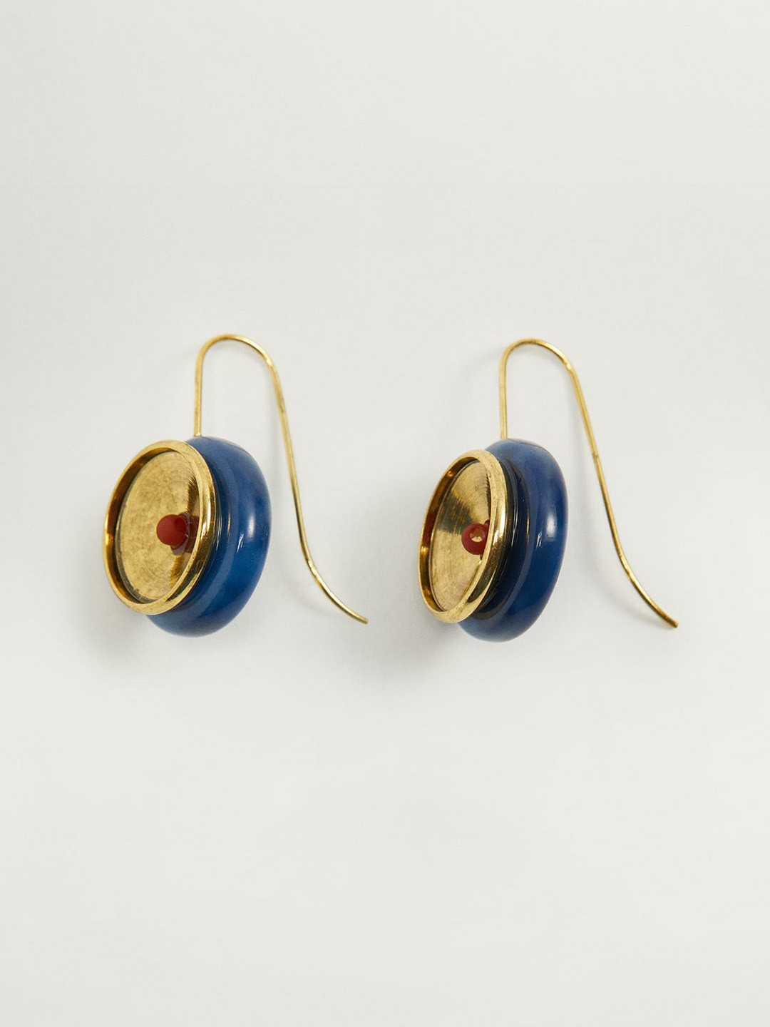 

MANGO Gold-Toned & Navy Blue Circular Beaded Drop Earrings