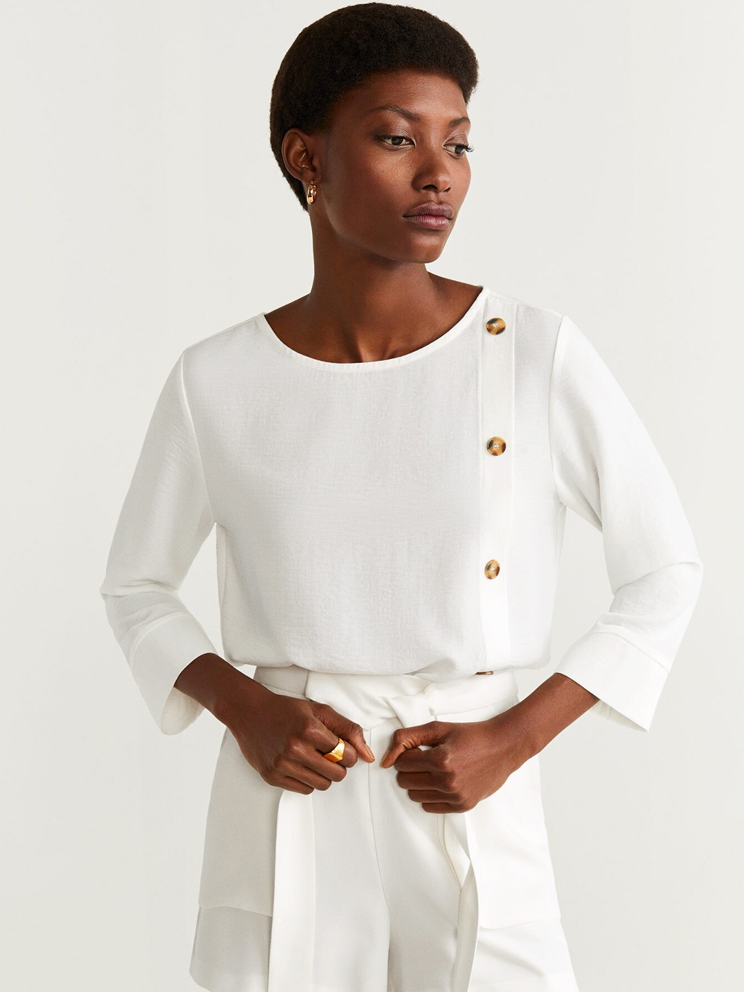 

MANGO Women White Solid Top