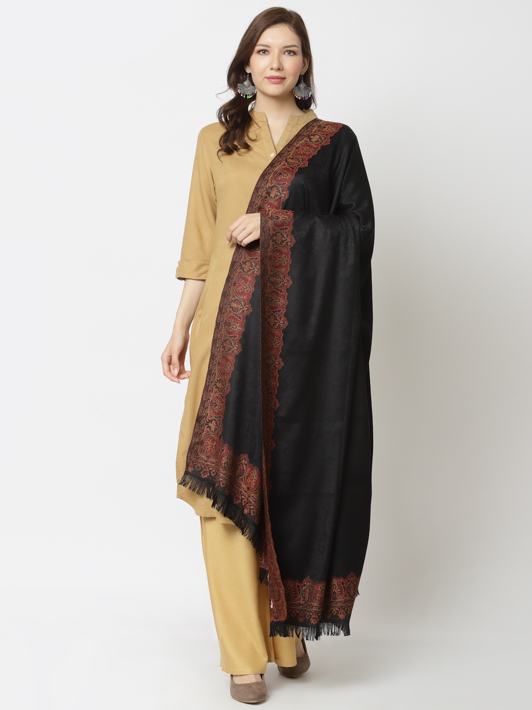 

WEAVERS VILLA Women Black Solid Shawl