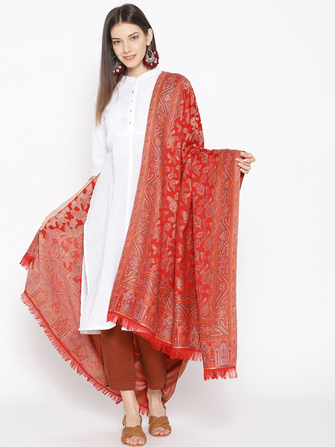 

WEAVERS VILLA Women Red Woven Design Shawl