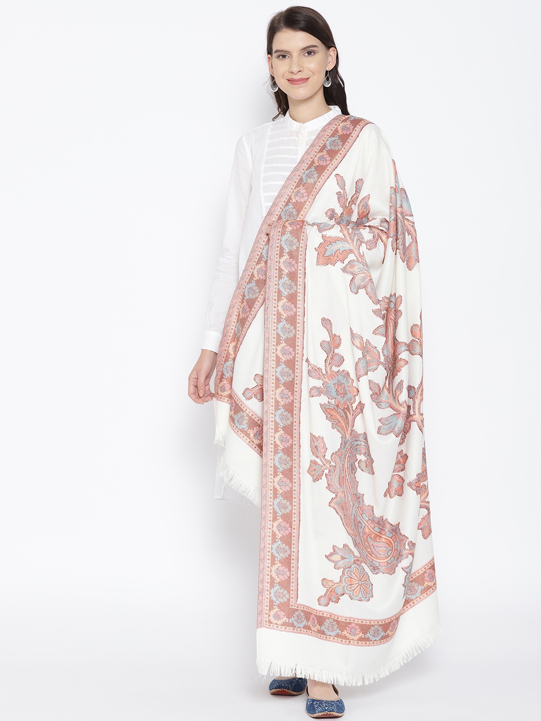 

WEAVERS VILLA Women Off-White & Rust Red Woven Design Shawl